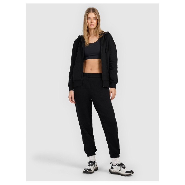 Női kapucnis pulóver, 4F, cipzáras, fekete, pamut