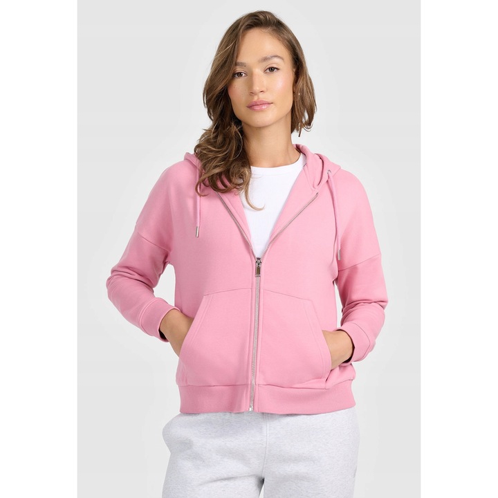 Női 4F kapucnis pulóver, rózsaszín, pamut, kapucnis, 2 zsebbel, laza szabású