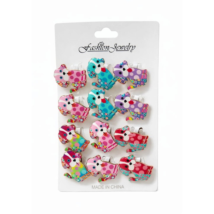 Set 12 brose martisor catei colorati, modele vesele, 15x9cm