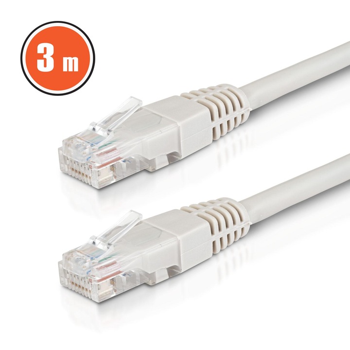 Cablu Internet UTP CAT6 pre-terminat 3m, Gri, mufe RJ45