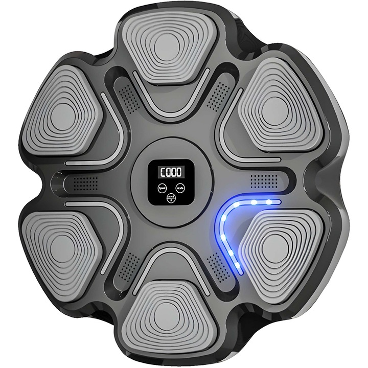 Aparat de Box Muzical Teno®, tinta lovituri, interactiv, materiale rezistente, montare pe perete, lumini LED, negru