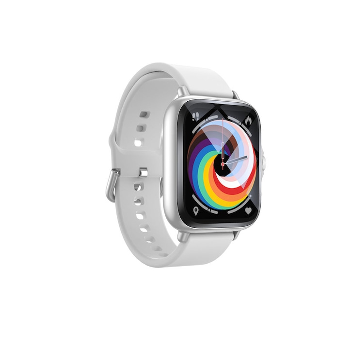 Ceas inteligent Voinap, 1.83" display HD, monitorizare ritm cardiac, tensiune arteriala si SpO2, carcasa metalica, alb