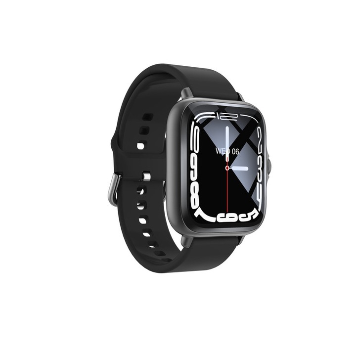 Ceas inteligent Voinap, 1.83" display HD, monitorizare ritm cardiac, presiune arteriala si SpO2, carcasa metalica, negru
