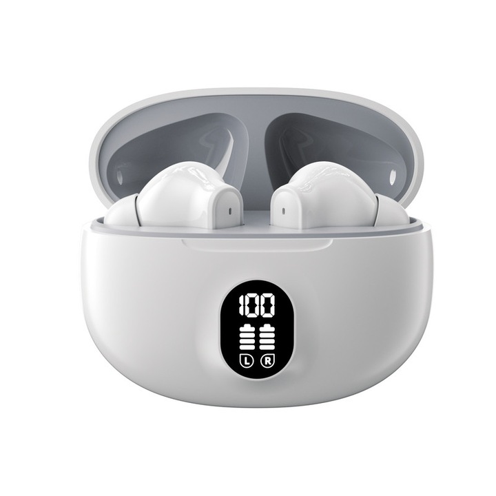 Voinap Bluetooth 5.4 vezeték nélküli fülhallgató, -42dB zajszűrés, fehér, IPX5, 10mm, 4.3g