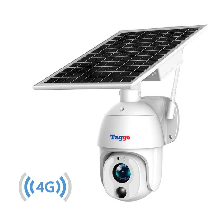 4G камера за наблюдение Taggo, 8MP, 20X оптично увеличение, соларен панел, IP66, Комплект аксесоари за монтаж