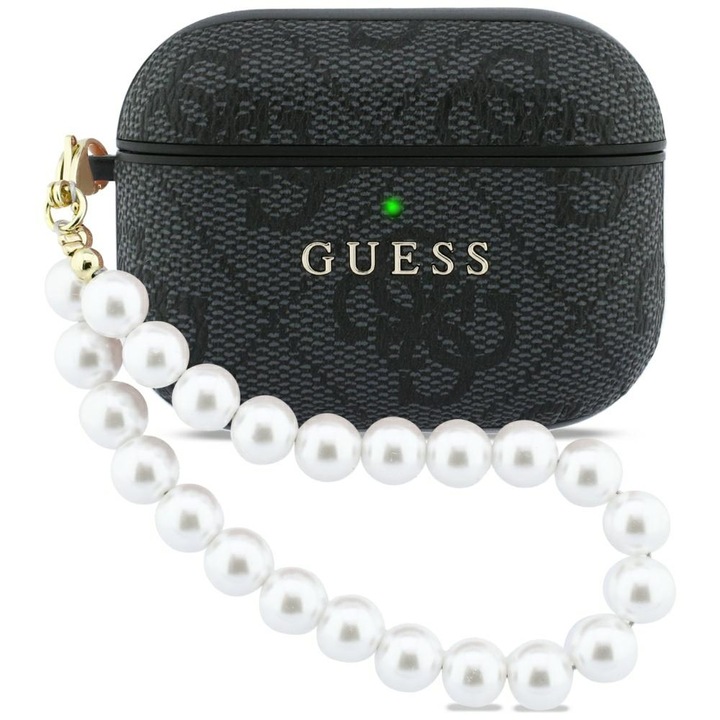 Carcasa Guess 4G Pearl Strap compatibila cu Apple AirPods Pro 3, Negru