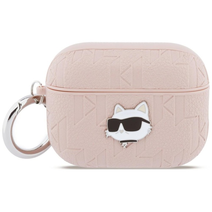 Калъф Karl Lagerfeld Monogram Choupette Head, съвместим с Apple AirPods Pro 3, розов