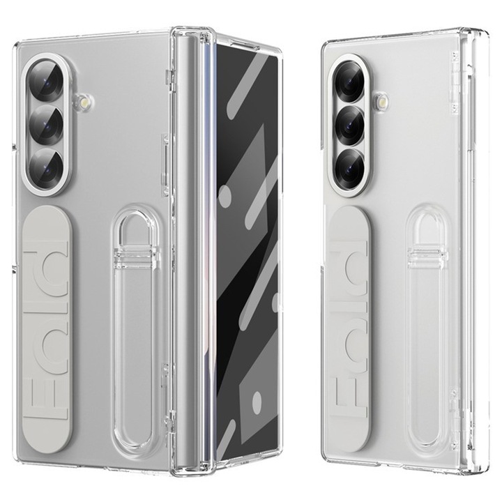 Etui transparent cu manere si suport pentru Samsung Galaxy Z Fold7, protectie din PC, sticla securizata, 5G