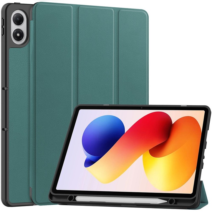 Husa tablete Smartcase pentru Xiaomi Redmi Pad 2 Pro, verde, tri-fold, material PU si TPU, dimensiuni 12,1"
