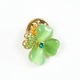 Brosa martisor trifoi, cu pietre, verde-auriu