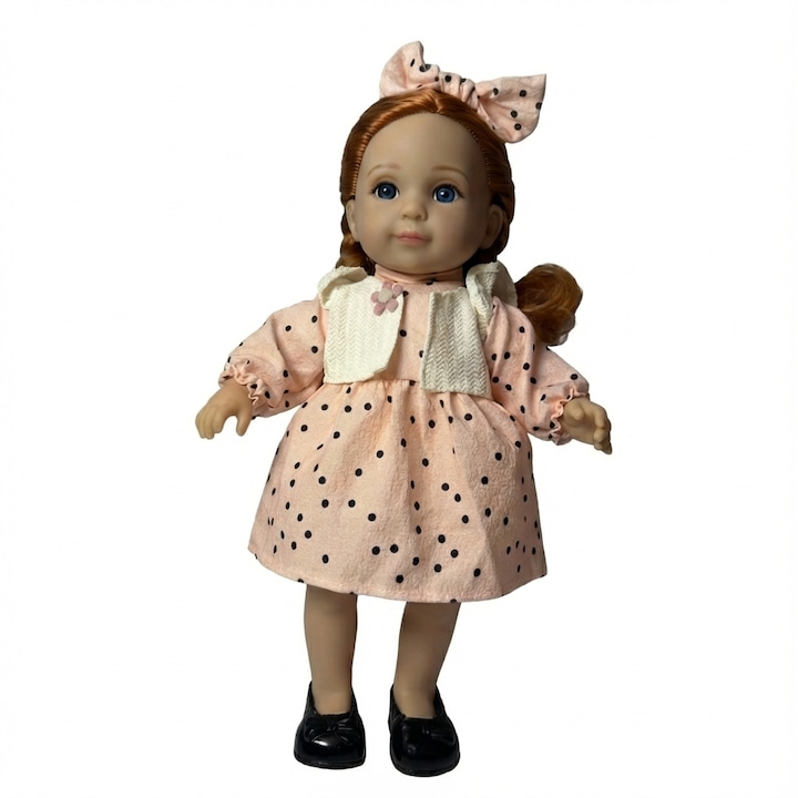 My Beloved Doll babapópa lányoknak, 36 cm magas, vörös haj és kék szemek, divatos ruha rózsaszín ruhával és pöttyökkel, ajándék játék 3 éves kortól