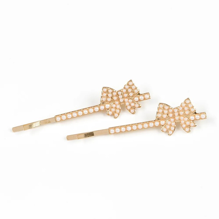 Set 2 agrafe de par cu fundita cu perle albe