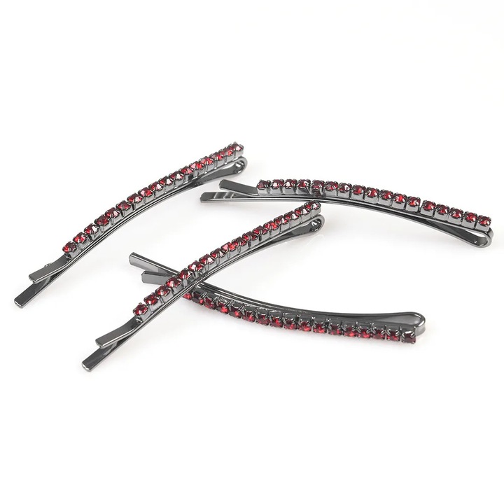 Set 4 agrafe negre cu strasuri rosii