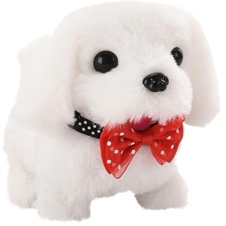 Jucarie de plus interactiva, catel robot, alb, 18.5x12.5x13.5cm, sunete si miscare, pentru copii 2-6 ani