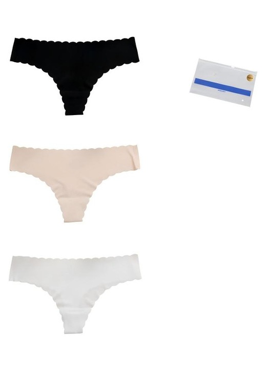Set 3 chiloti brazilian, Omelivon, negru, alb, nud, fara cusaturi, Negru lucios/Alb ocru/Nude, XL