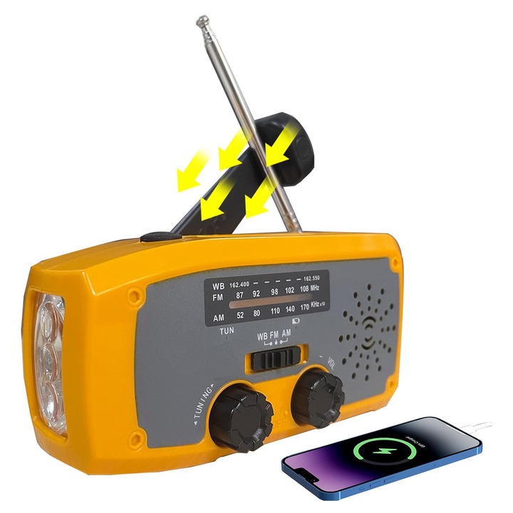 Radio portabil, 2000mAh, solar, portocaliu, compact