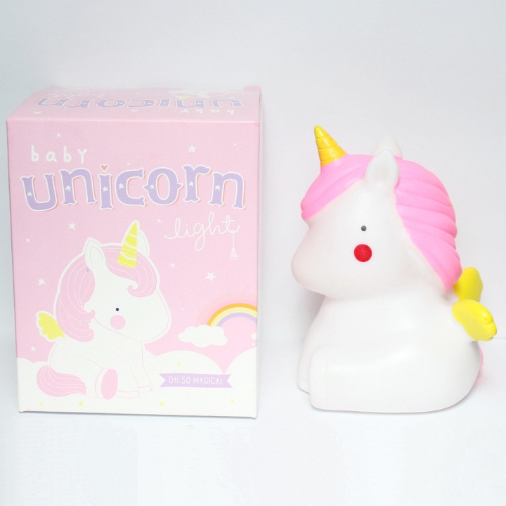 Детска нощна лампа, дизайн Еднорог, бял/розов