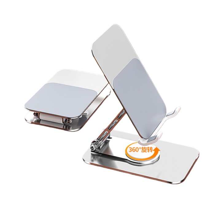 Стойка за телефон и таблет, HCUSR, въртяща се на 360°, от алуминиева сплав, стабилност по 3 оси, аврора сребро, размери 110x70x206mm