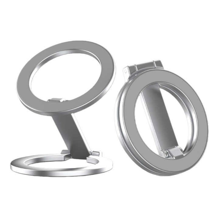 3-в-1 HCUSR Магнитна сгъваема стойка за телефон, метална, сребриста, регулируема на 360°, за всички телефони