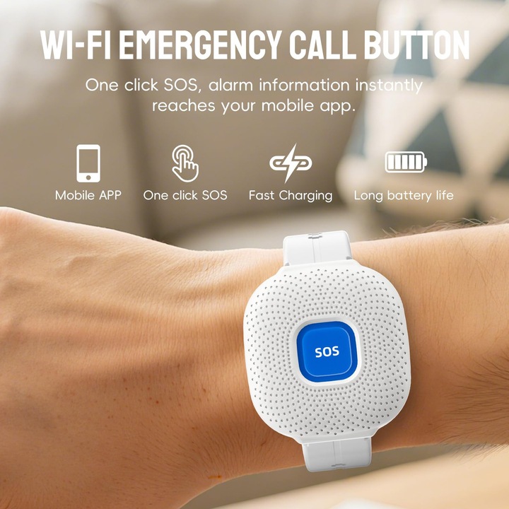 Buton panica, design waterproof, pentru varstnici si copii, alb
