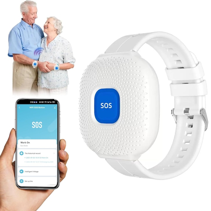 Паник бутон, водоустойчив дизайн, за възрастни и деца, бял