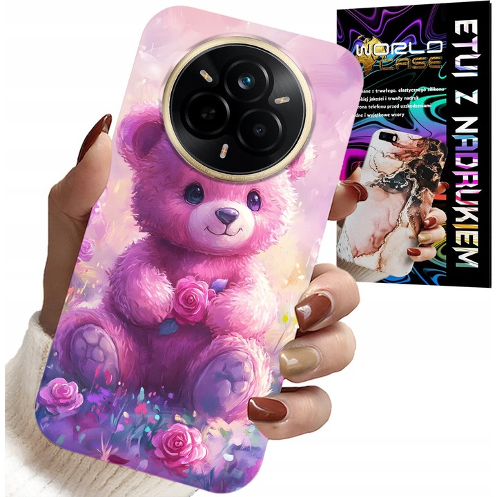 World Case telefontok Realme 14 Pro+ 5G-hez, nyomtatott, szilikon, rózsaszín, fóliával együtt