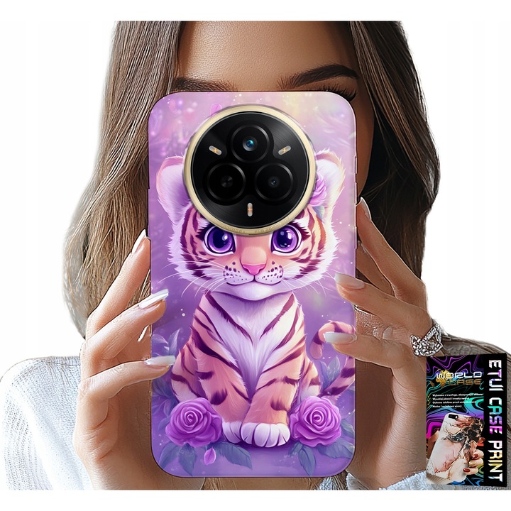 Husa telefon Realme 14 Pro+ 5G, World Case, silicon, imprimeu tigru colorat, roz
