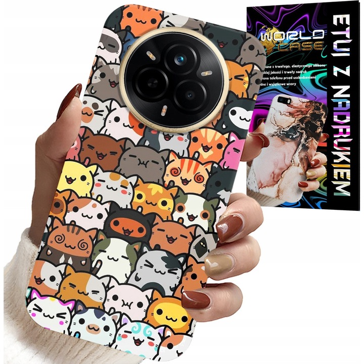 Telefontok Realme 14 Pro+ - World Case, cicás minta, szilikon