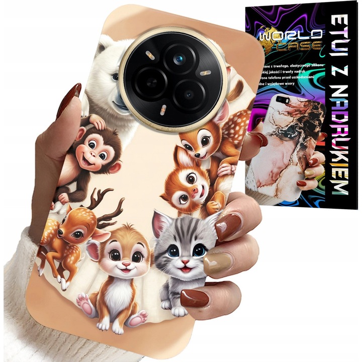 Tok Realme 14 Pro 5G telefonhoz, World Case, szilikon, színes nyomtatás, állat design, 0,2 mm