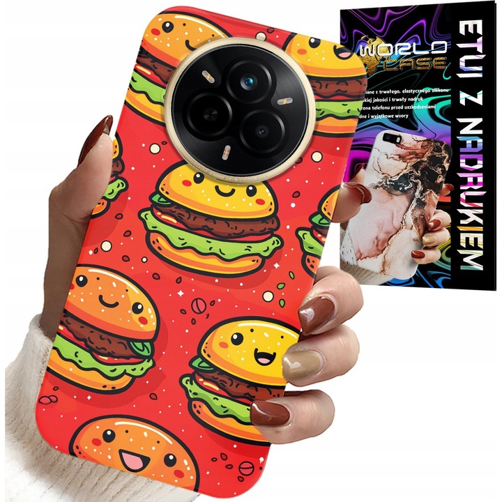 Tok telefon Realme 14 Pro+ 5G World Case, többszínű nyomat, szilikon, édes mosolygós burgerek modell