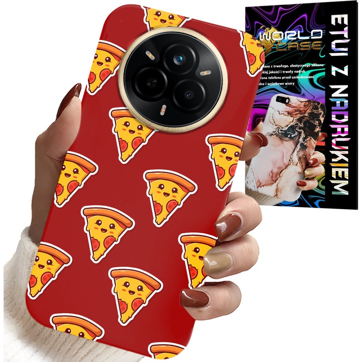 Etui telefon, World Case, Realme 14 Pro+ 5G, imprimeu pizza roșu, silicon