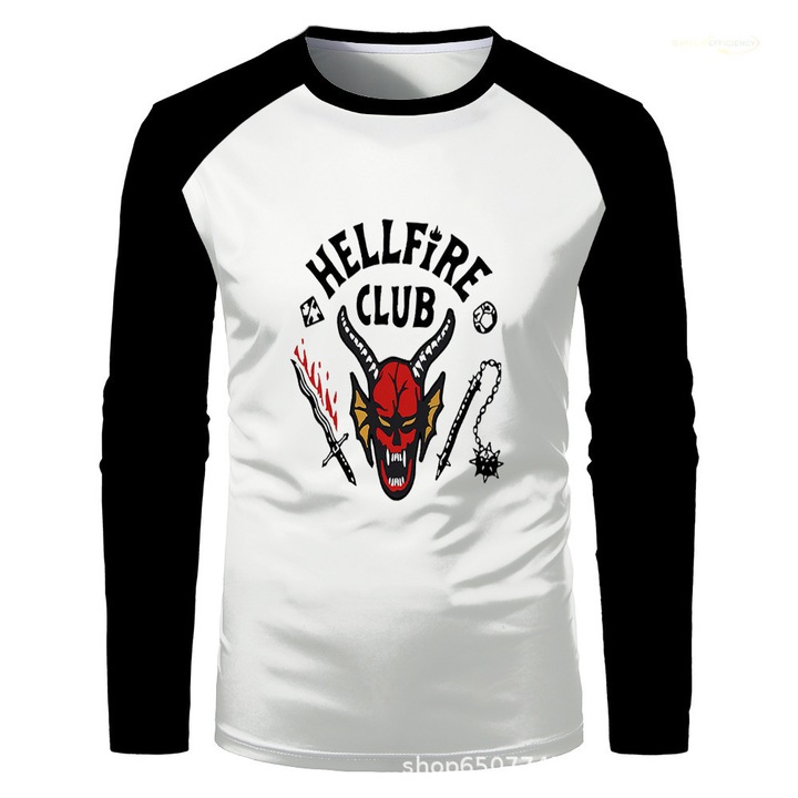 Bluza pentru copii, tematica Stranger Things, imprimeu Hellfire Club, croiala lejera