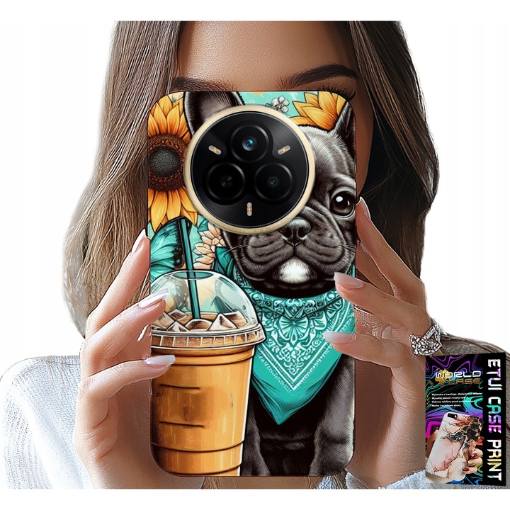 Szilikon tok Realme 14 Pro+ 5G-hez, World Case, Bulldog Coffi Love mintával, karcolás elleni védelem