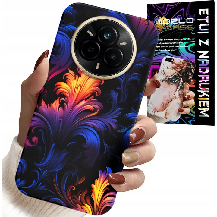 Tok Realme 14 Pro+ 5G telefonhoz, World Case, színes absztrakt minták, szilikon, 0,2mm