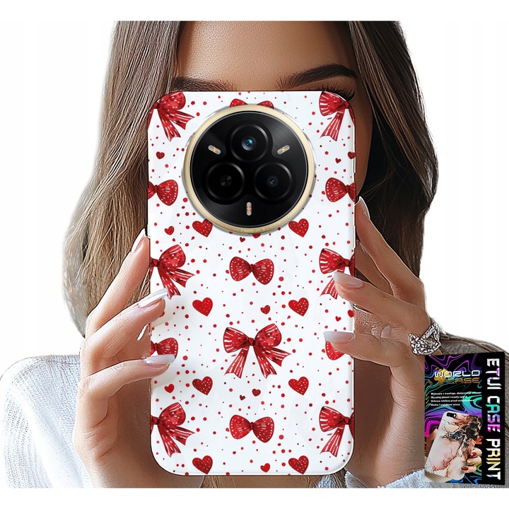 Tok Realme 14 Pro 5G telefonhoz, World Case, nyomtatott mintás, szilikon, piros díszítő motívumokkal