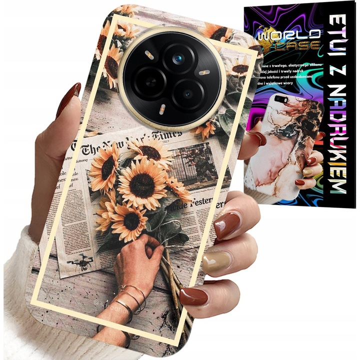 World Case telefontok, virágos modell, napraforgó mintás, szilikon, Realme 14 Pro 5G kompatibilis
