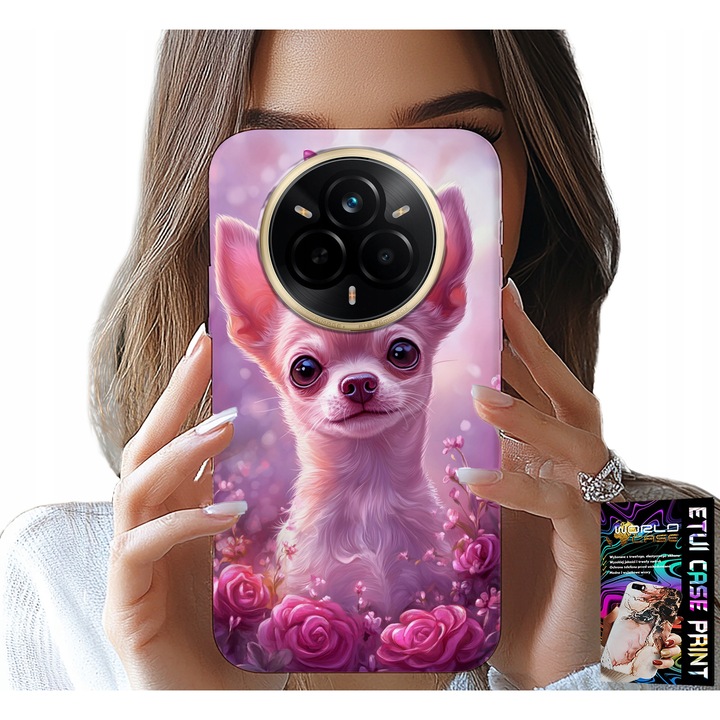 Telefontok, World Case, aranyos csivava rózsaszín alapon, szilikon, Realme 14 Pro 5G-hez