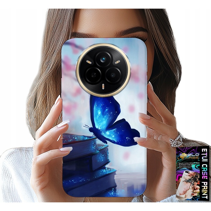 Telefontok, World Case, Realme 14 Pro 5G-hez, pillangó mintás, szilikon, kék