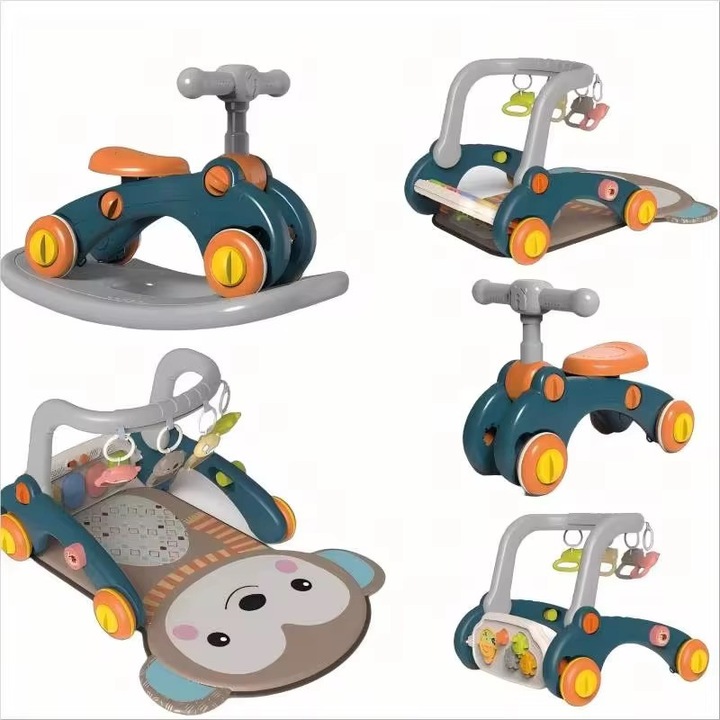 Premergator multifunctionala bebelusi 7 in 1 cu pian muzical, centru de activitati, premergator, balans, albastru, 0+ luni