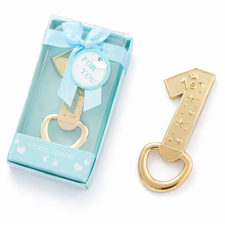 Marturie 1 an – desfacator de sticle cifra 1, cadou aniversare copil cutie albastra, 7LIFE