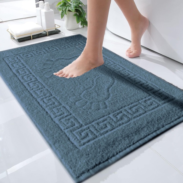 Covor baie antiderapant Greek Border, Modis, 100% Bumbac, Fir Dublu, Moale si Absorbant, usor de curatat, 50x70 cm, Antracit