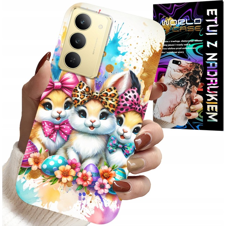 Telefontok, World Case, Kroliki, ünnepi nyomtatás, szilikon, Realme 14X-hez