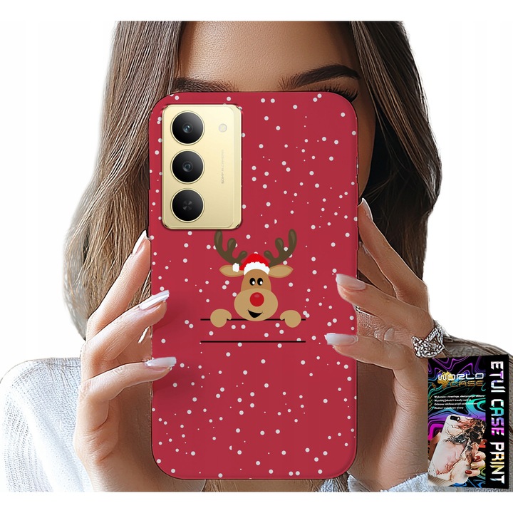 World Case telefontok Realme 14X-hez, karácsonyi rénszarvas mintás, szilikon, 0,2 cm