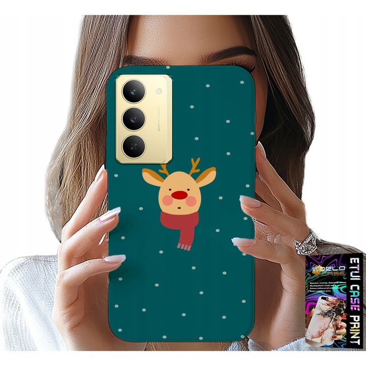 Realme telefontok, World Case, rénszarvas design, szilikon, zöld