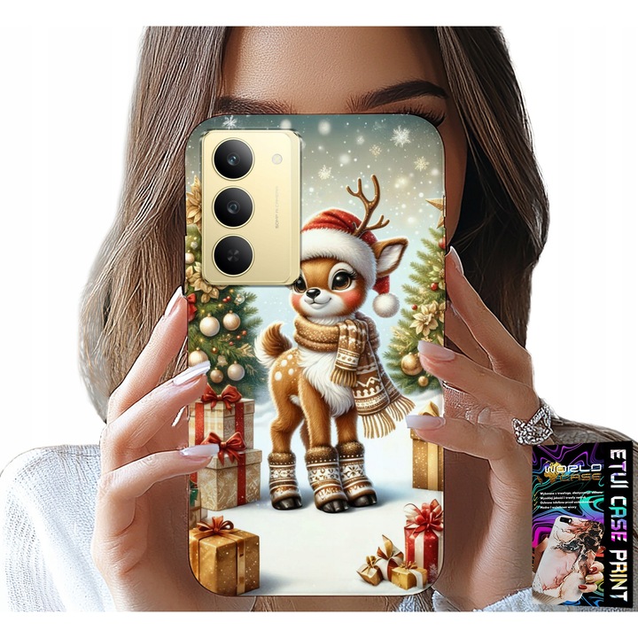 Realme 14X telefontok, World Case, rénszarvas mintás, szilikon, hatékony védelem