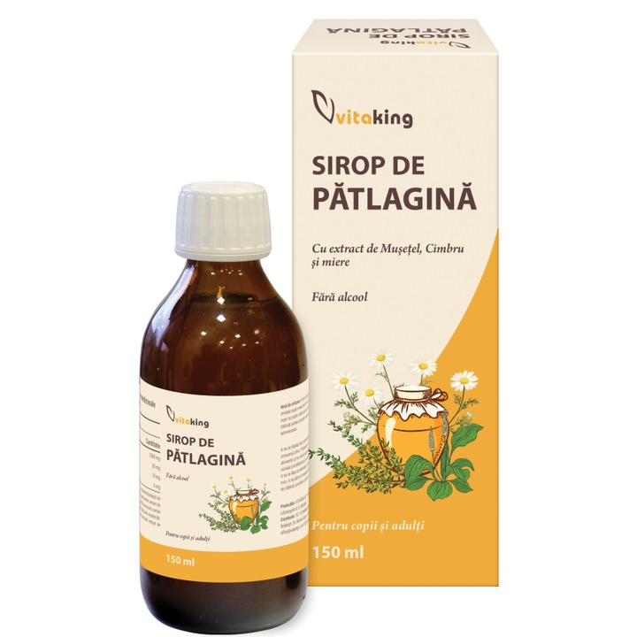 Sirop de Patlagina cu extract de Musetel, Cimbru si Miere, Vitaking, 150 ml
