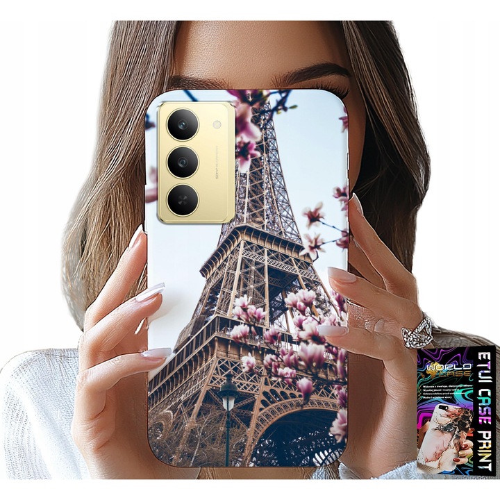 World Case telefontok Realme 14X-hez, szilikon, Eiffel-torony mintás, 0,2 cm