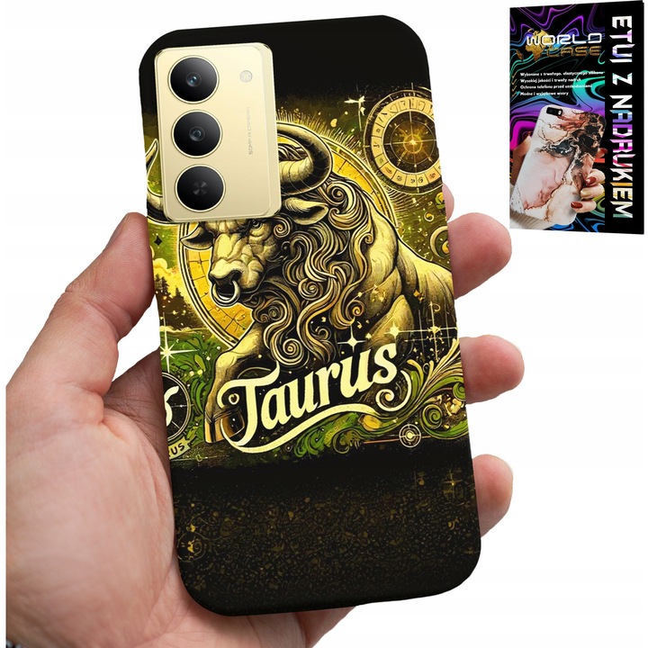 Tok Realme 14X, World Case, 0,2 mm-es gumi, Bika csillagjegy nyomtatás, többszínű