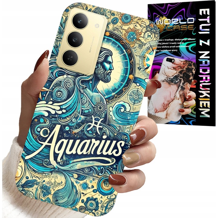 World Case telefontok Realme 14X-hez, Vízöntő csillagjegy design, szilikon, többszínű