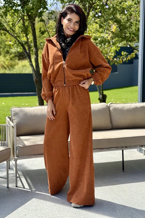 Ramona Badescu Exclusive, Set de pantaloni si jacheta din reiat Misha, Portocaliu stins